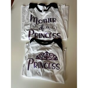 Disney Set Mother of a Princess 2XL Princess YXL Raglan Tee Shirt Purple Graphic